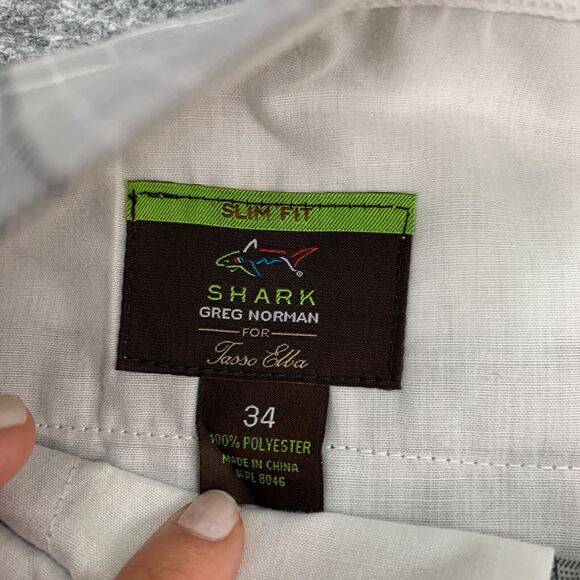 Greg Norman Shorts Mens 34 Gray Plaid Slim Fit Flat Front Tasso Elba Chino - Picture 4 of 9